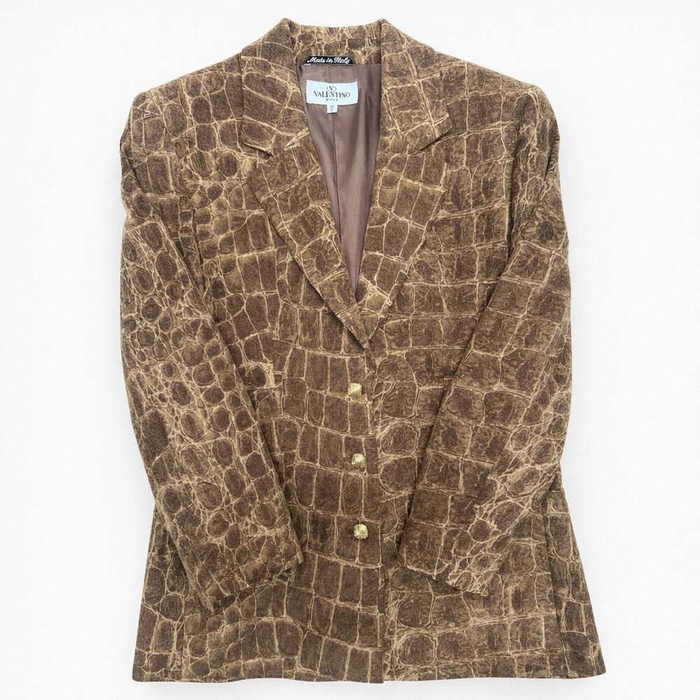 Valentino Miss V Made in Italy Croc Print Blazer Jacket Brown Size 40 (US 6)
